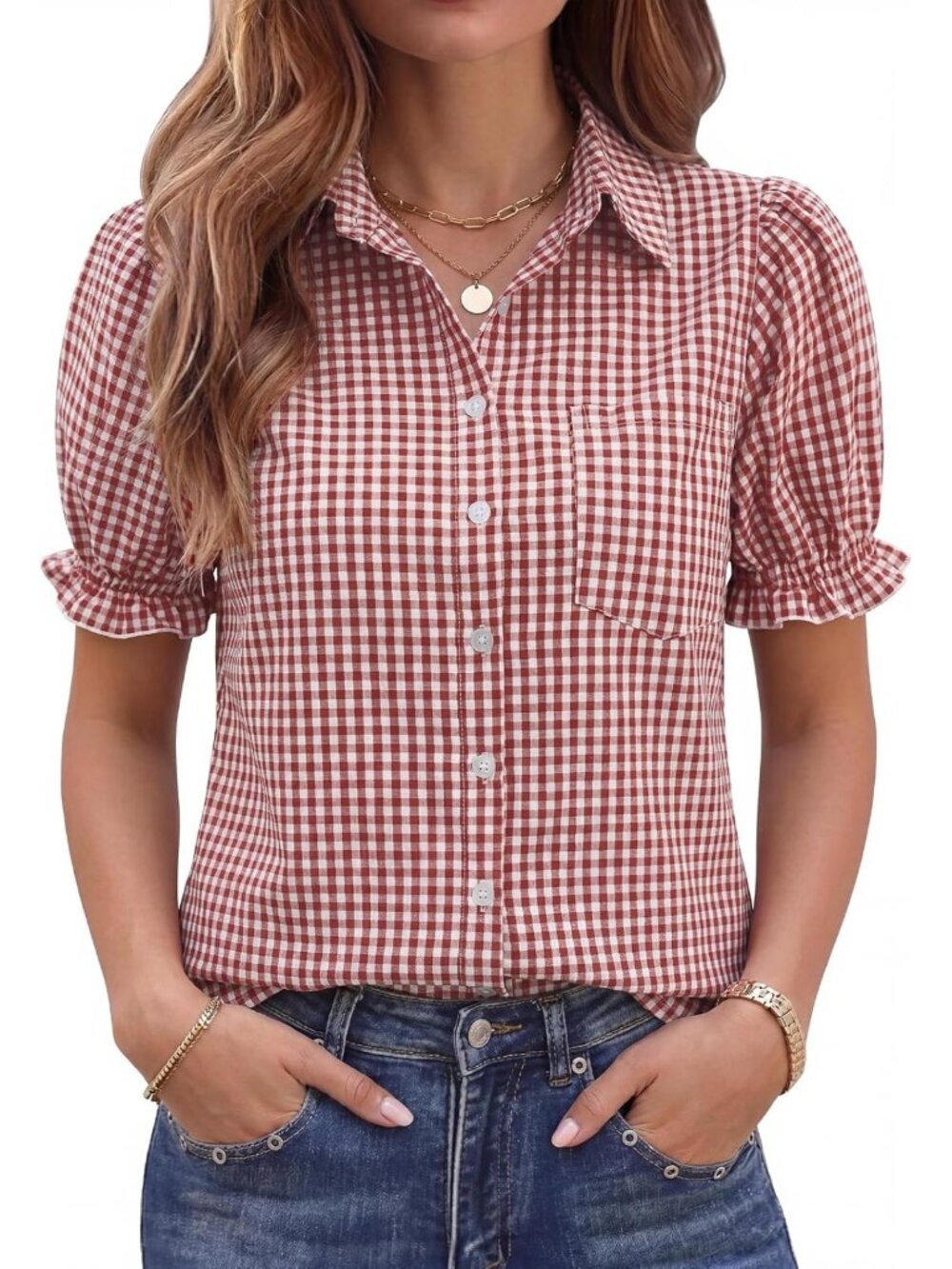 Chic Puff Sleeve Linen Blouse for Women | Button Down Top | Summer Fashion